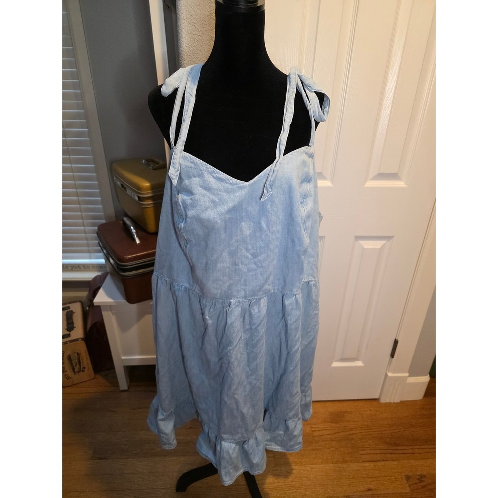 Old Navy Women 3X Blue Denim Tie Strap Tiered Cami Dress Medium Wash 818211-00
